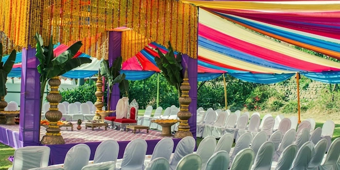 Grand wedding mandap inside Fort JadhavGadh near Pune