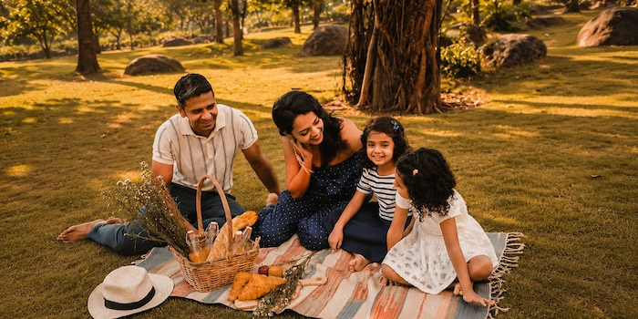 Day picnic visitors on the lawns at Fort JadhavGadh