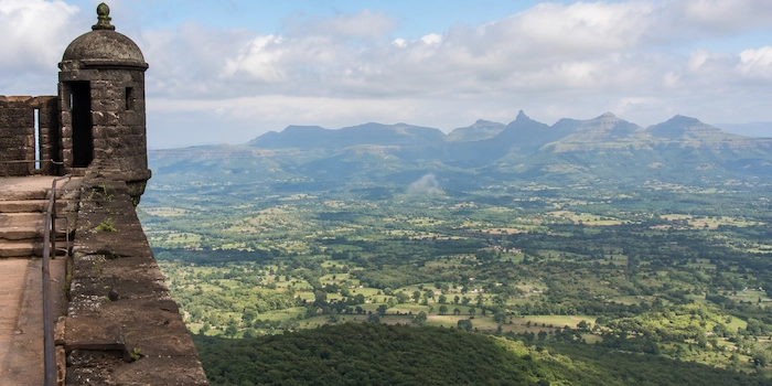 Countryside and hill view from the ramparts of Fort JadhavGadh