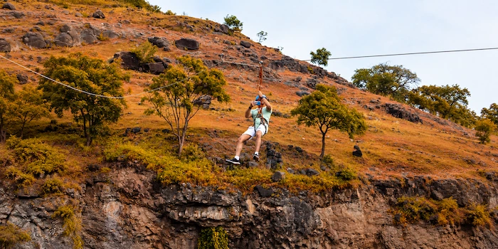 Ziplining activity at Fort JadhavGadh near Pune