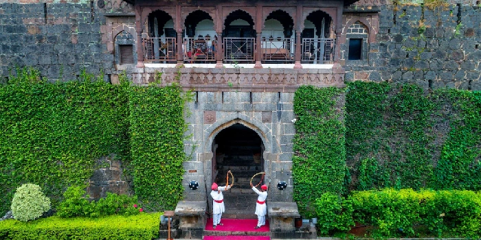 Fort JadhavGADH entrance Maha Darwaza heritage fort hotel near Pune