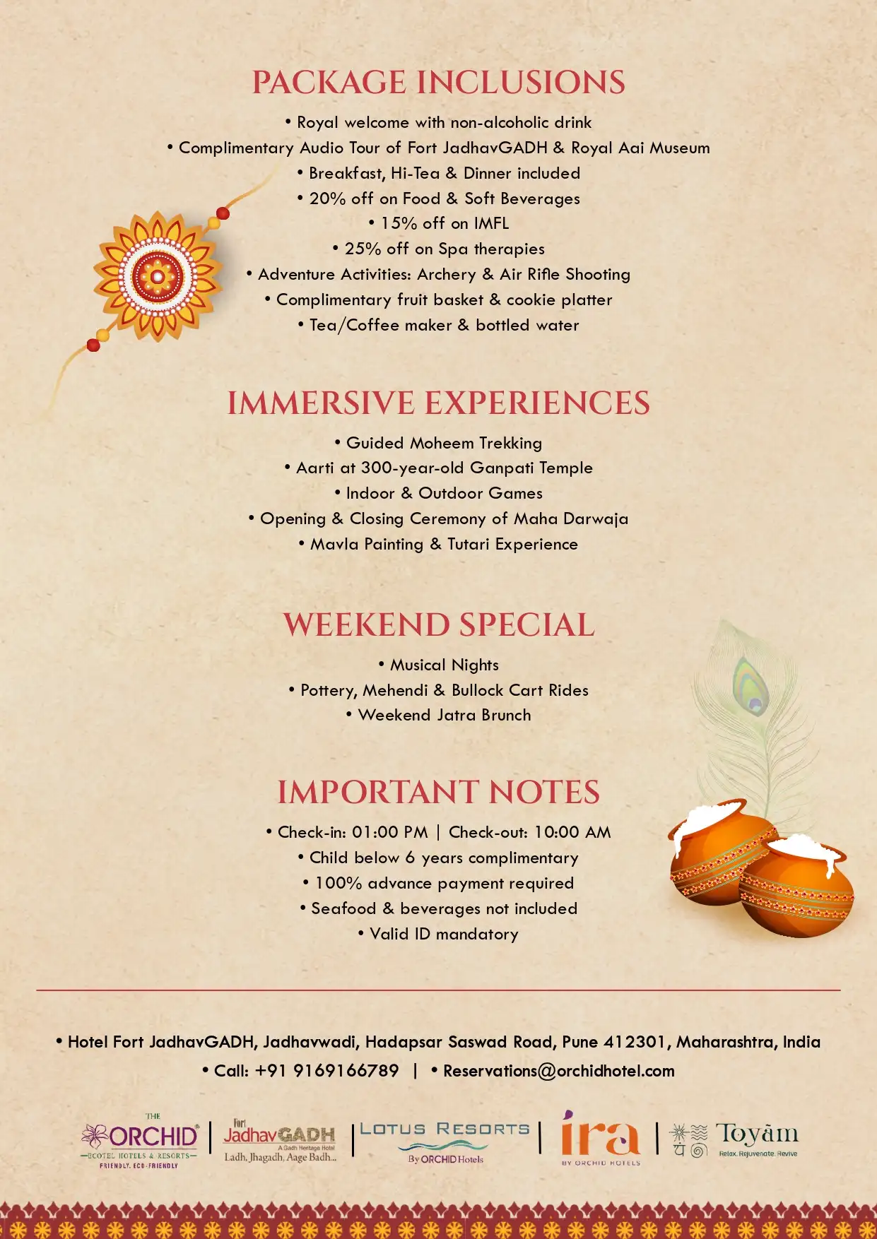 Festive package inclusions and heritage experiences at Fort JadhavGADH